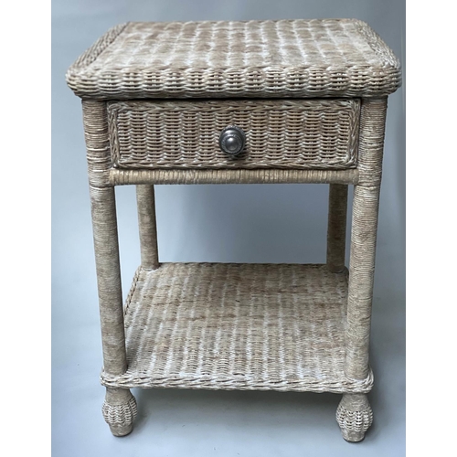 420 - LAMP TABLES, a pair, 62cm H x 47cm W x 47cm D, rattan framed and cane panelled, with drawer and unde... 