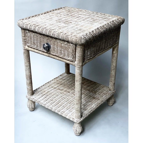 420 - LAMP TABLES, a pair, 62cm H x 47cm W x 47cm D, rattan framed and cane panelled, with drawer and unde... 