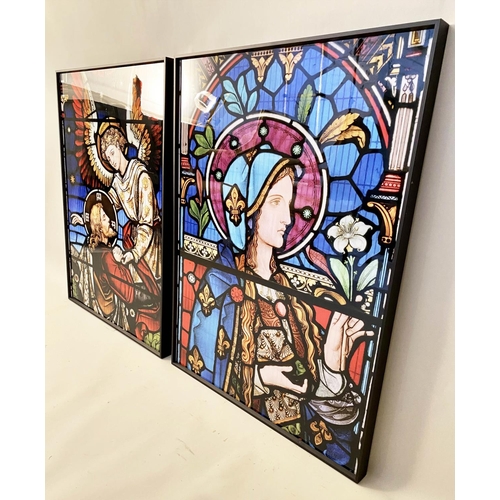 170 - PRINTS OF CHURCH STAINED GLASS WINDOWS, a pair, print on glass framed stained glass design, 81cm H x... 