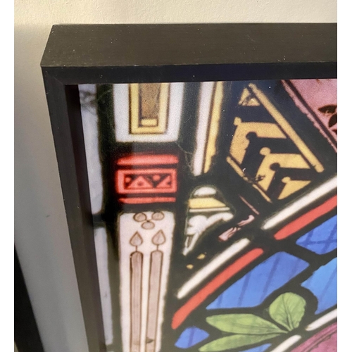 170 - PRINTS OF CHURCH STAINED GLASS WINDOWS, a pair, print on glass framed stained glass design, 81cm H x... 