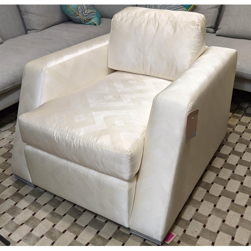 73 - ARMCHAIR, 91cm W contemporary design white fabric finish.