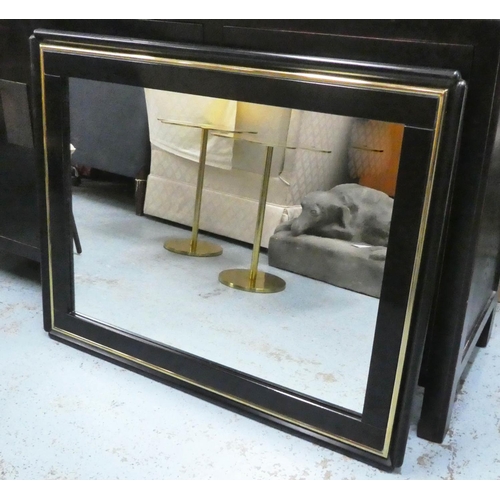 74 - WALL MIRROR, 92cm x 70cm, with gilt detail, black lacquered.