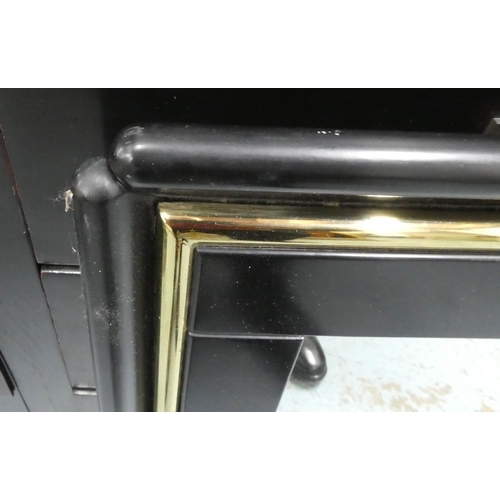 74 - WALL MIRROR, 92cm x 70cm, with gilt detail, black lacquered.