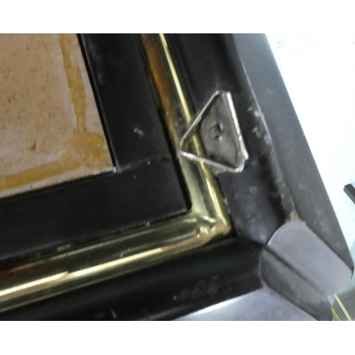 74 - WALL MIRROR, 92cm x 70cm, with gilt detail, black lacquered.