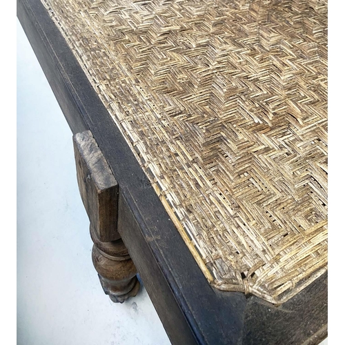 455 - ANGLO INDIAN DAYBED/CHAISE, late 19th/early 20th century, North Indian teak and cane panelled, with ... 