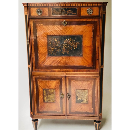 456 - SECRETAIRE A ABATTANT, early 19th century Dutch, satinwood and Chinoiserie panel mounted, with toole... 