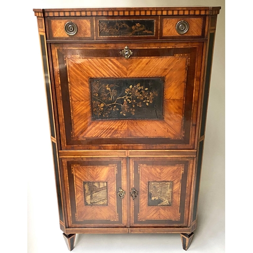 456 - SECRETAIRE A ABATTANT, early 19th century Dutch, satinwood and Chinoiserie panel mounted, with toole... 