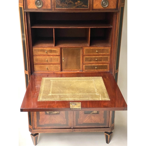 456 - SECRETAIRE A ABATTANT, early 19th century Dutch, satinwood and Chinoiserie panel mounted, with toole... 