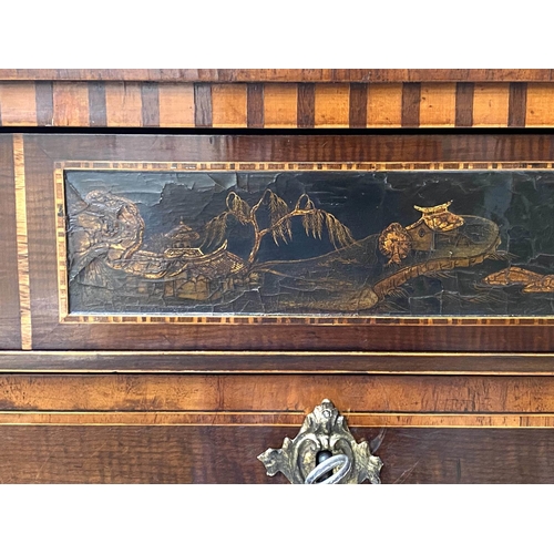 456 - SECRETAIRE A ABATTANT, early 19th century Dutch, satinwood and Chinoiserie panel mounted, with toole... 