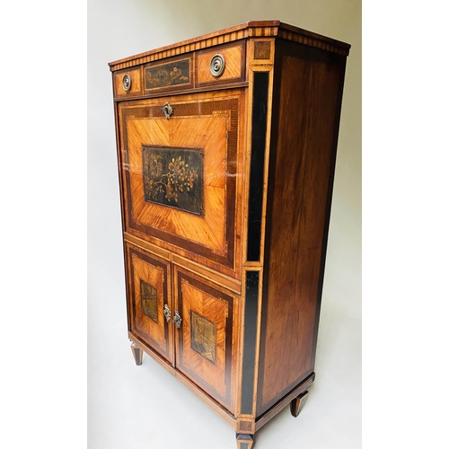 456 - SECRETAIRE A ABATTANT, early 19th century Dutch, satinwood and Chinoiserie panel mounted, with toole... 