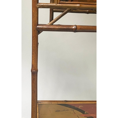 454 - RACK/SIDE TABLE, 19th century bamboo and scarlet and gilt Japanese lacquered panels with dividers an... 