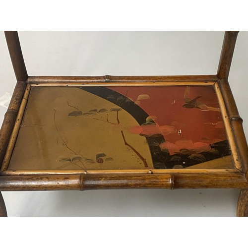 454 - RACK/SIDE TABLE, 19th century bamboo and scarlet and gilt Japanese lacquered panels with dividers an... 