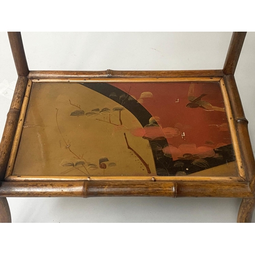 454 - RACK/SIDE TABLE, 19th century bamboo and scarlet and gilt Japanese lacquered panels with dividers an... 