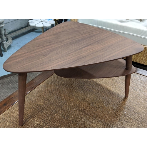 99 - SIDE TABLE, 70cm D x 84cm W x 46cm H, triangular with undertier.