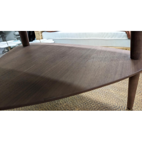 99 - SIDE TABLE, 70cm D x 84cm W x 46cm H, triangular with undertier.