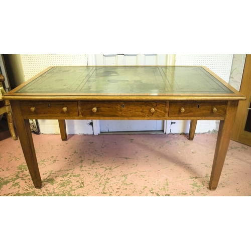 490 - WRITING TABLE, 79cm H x 152cm W x 91cm D, early 20th century oak and pollard oak, with green leather... 