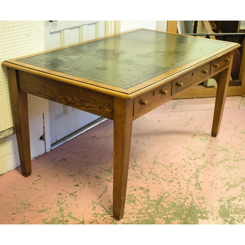 490 - WRITING TABLE, 79cm H x 152cm W x 91cm D, early 20th century oak and pollard oak, with green leather... 