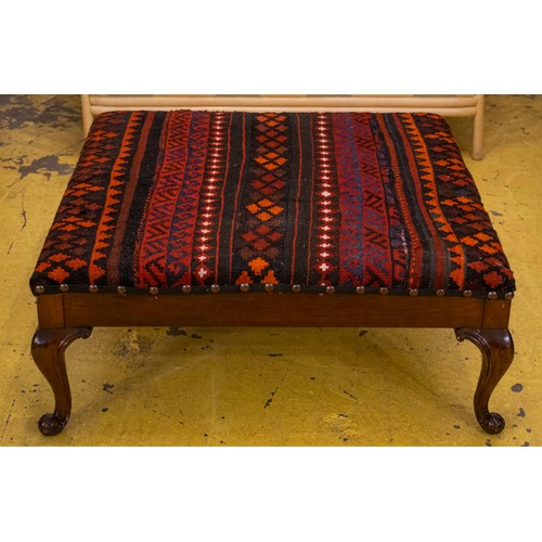 487 - HEARTH STOOL, 38cm H x 95cm x 95cm, Georgian style in kilim upholstery.