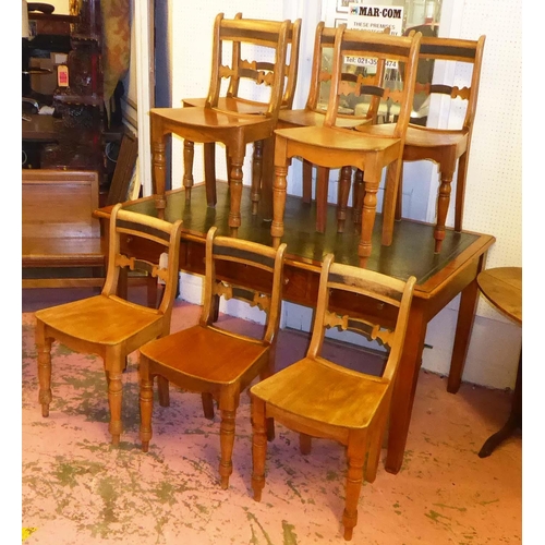 486 - COUNTRY KITCHEN CHAIRS, a set of eight, 42cm x 84cm H George IV ash, birch and ebonised, each with a... 