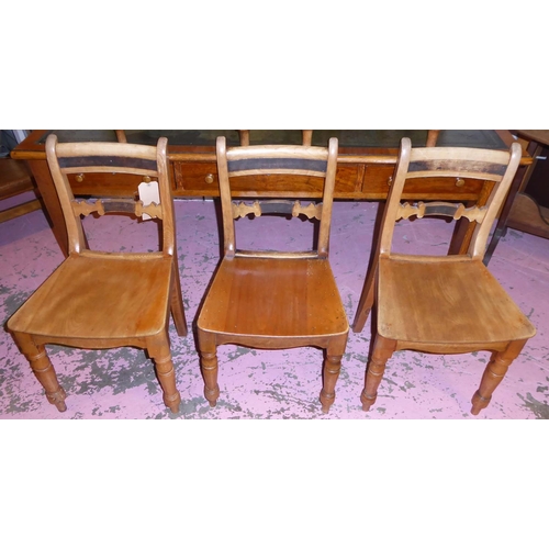 486 - COUNTRY KITCHEN CHAIRS, a set of eight, 42cm x 84cm H George IV ash, birch and ebonised, each with a... 