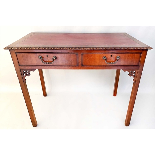 482 - WRITING TABLE, 77cm H x 98cm x 54cm, late 19th/early 20th century mahogany, with red leather top abo... 