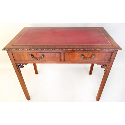 482 - WRITING TABLE, 77cm H x 98cm x 54cm, late 19th/early 20th century mahogany, with red leather top abo... 