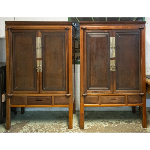 480 - NINGBO CABINETS, 181cm H x 110cm x 60cm, a pair, 19th century Chinese hardwood with two doors enclos... 