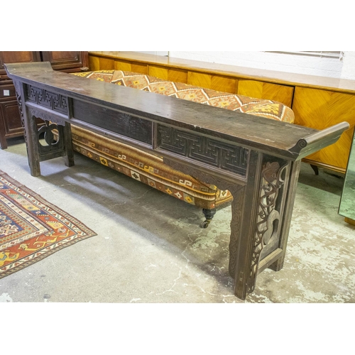 478 - ALTAR TABLE, 89cm H x 263cm W x 38cm D, 19th century Chinese hardwood.