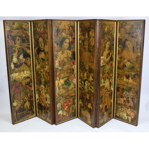 473 - SCREEN, each leaf 156cm H x 42cm Victorian decoupage, walnut framed with gilt slips of six panels de... 