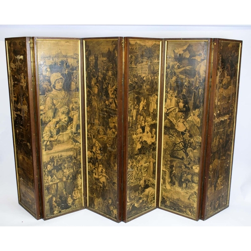 473 - SCREEN, each leaf 156cm H x 42cm Victorian decoupage, walnut framed with gilt slips of six panels de... 