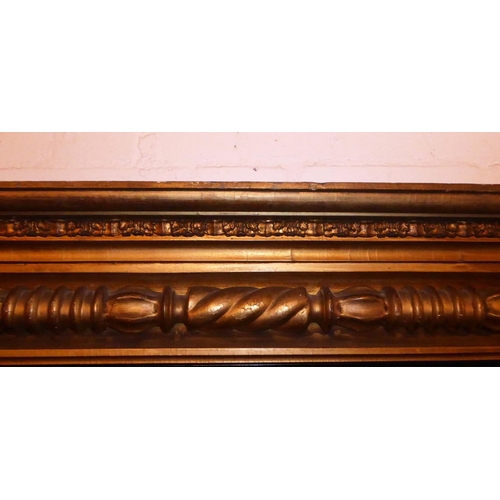 468 - OVERMANTEL, 140cm x 63cm H x 64cm, Regency giltwood with an ebonised inner slip.