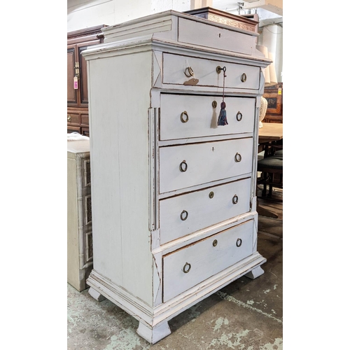 467 - COMMODE, 53cm x 141cm H x 88cm, 19th century style Danish, painted pine with six drawers.