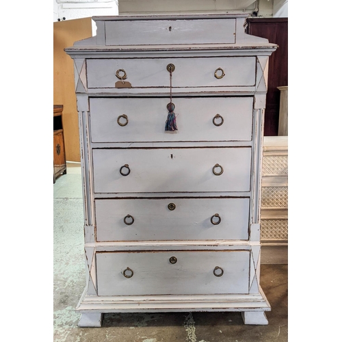 467 - COMMODE, 53cm x 141cm H x 88cm, 19th century style Danish, painted pine with six drawers.