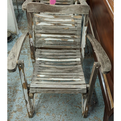 41 - GARDEN CHAIRS, a pair, 69cm, vintage 20th century, distressed painted finish. (2)