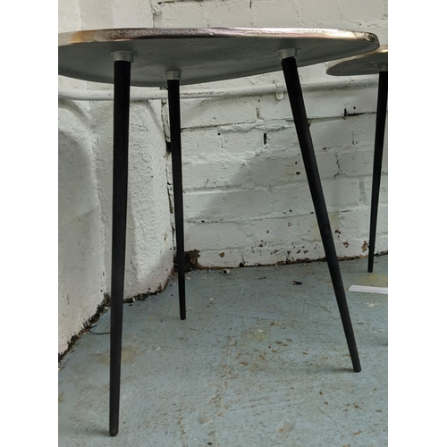 130 - SIDE TABLES, a pair, 45cm x 47cm x 47cm, 1950's Italian style, polished metal tops. (2)