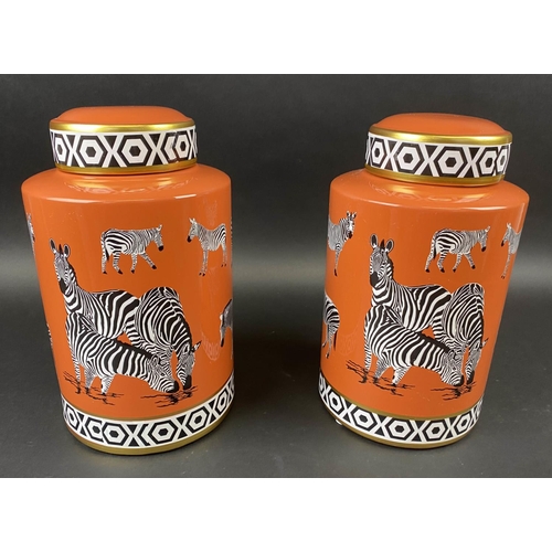 120 - GINGER JARS, a pair, 30cm H, glazed ceramic, zebra print design. (2)