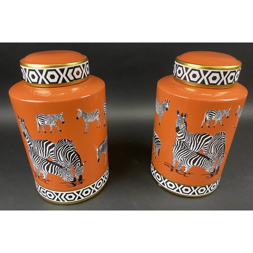 120 - GINGER JARS, a pair, 30cm H, glazed ceramic, zebra print design. (2)