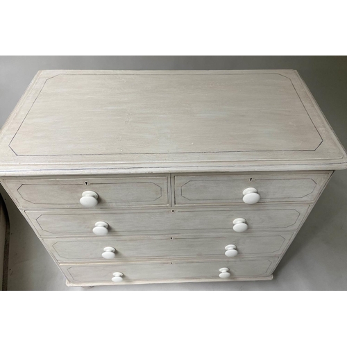 452 - CHEST, Victorian grey painted and black lined, with two short and three long drawers, 105cm W x 53cm... 