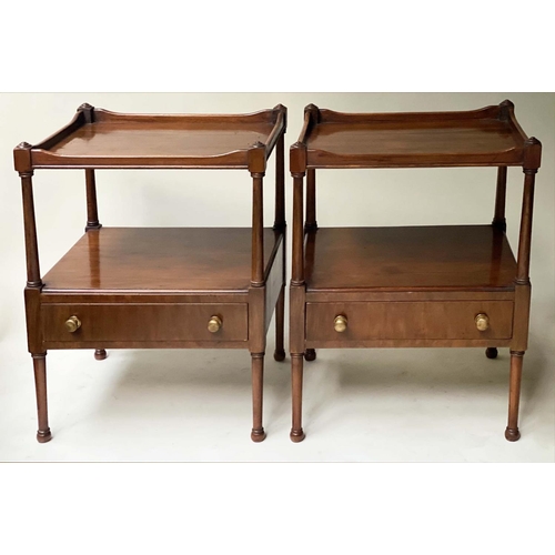 458 - LAMP TABLES, a pair, George III design yewwood each with two tiers and drawer, 48cm x 41cm x 64cm H.... 