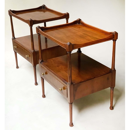 458 - LAMP TABLES, a pair, George III design yewwood each with two tiers and drawer, 48cm x 41cm x 64cm H.... 