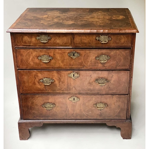 448 - CHEST, early 18th century English Queen Anne walnut, boxwood and ebony lined with two short and thre... 