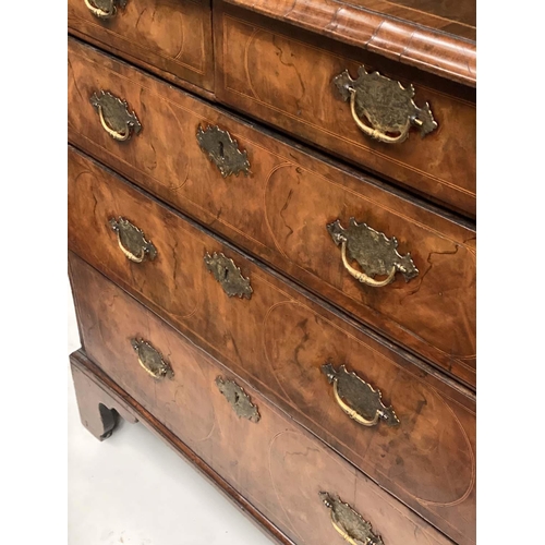 448 - CHEST, early 18th century English Queen Anne walnut, boxwood and ebony lined with two short and thre... 