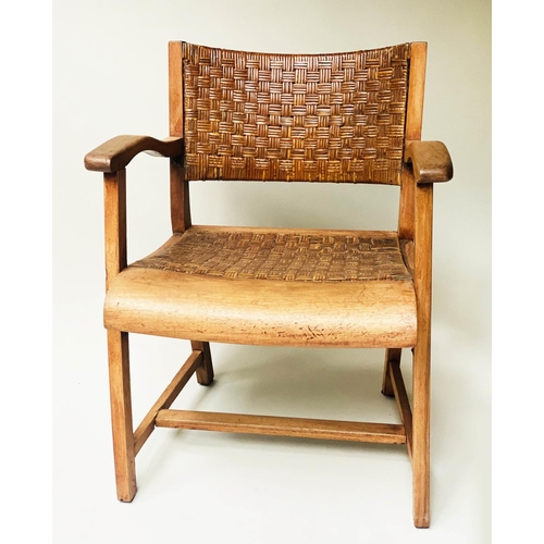 441 - BRIDGE ARMCHAIR, 1960's solid walnut framed and cane panelled with a 1960's cane and metal low table... 