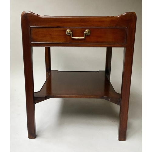 442 - LAMP TABLES, a pair, George III design figured mahogany each with drawer and undertier, 51cm x 61cm ... 