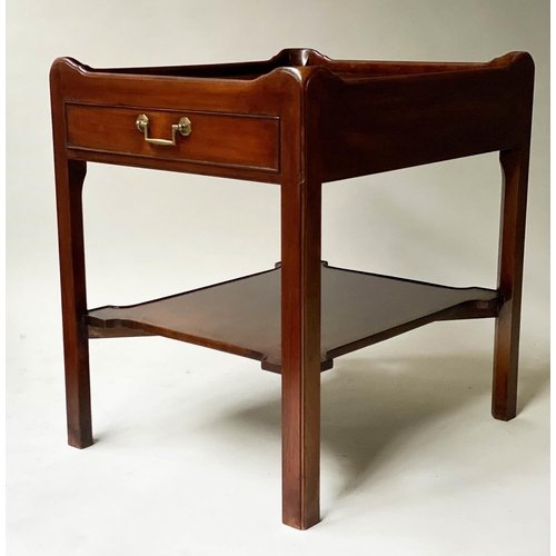 442 - LAMP TABLES, a pair, George III design figured mahogany each with drawer and undertier, 51cm x 61cm ... 