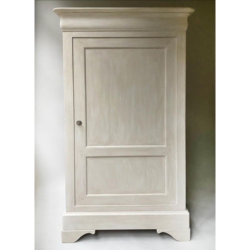 443 - ARMOIRE, French Louis Philippe style grey painted enclosing hanging space with plinth drawer, 192cm ... 