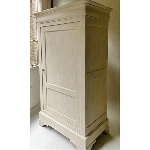 443 - ARMOIRE, French Louis Philippe style grey painted enclosing hanging space with plinth drawer, 192cm ... 