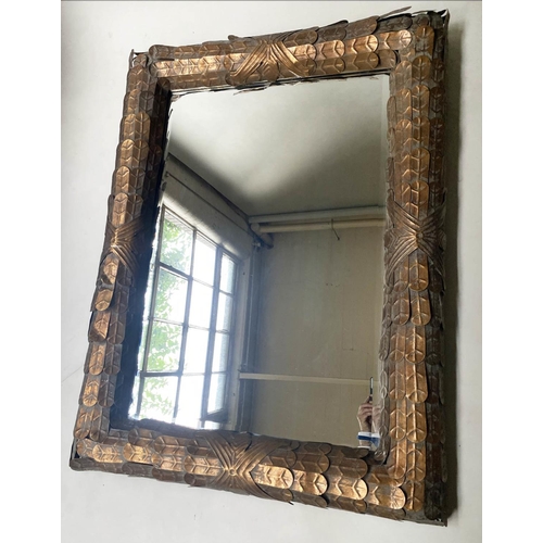 445 - WALL MIRROR, rectangular bevelled mirror and metal gilt leaf frame, 125cm H x 95cm.