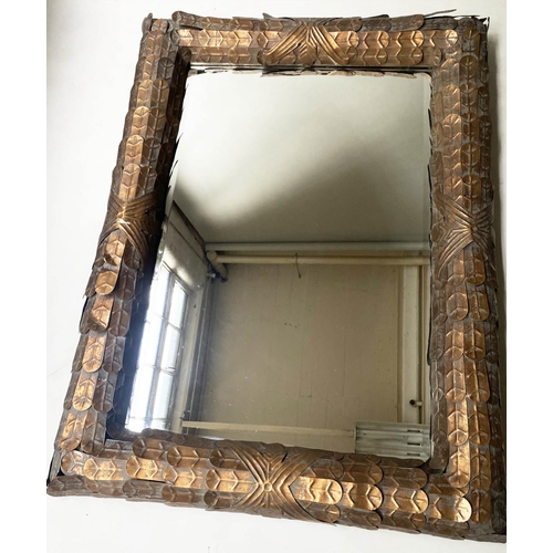 445 - WALL MIRROR, rectangular bevelled mirror and metal gilt leaf frame, 125cm H x 95cm.