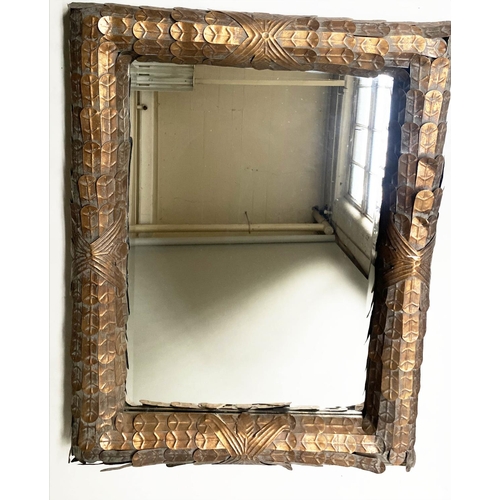 445 - WALL MIRROR, rectangular bevelled mirror and metal gilt leaf frame, 125cm H x 95cm.